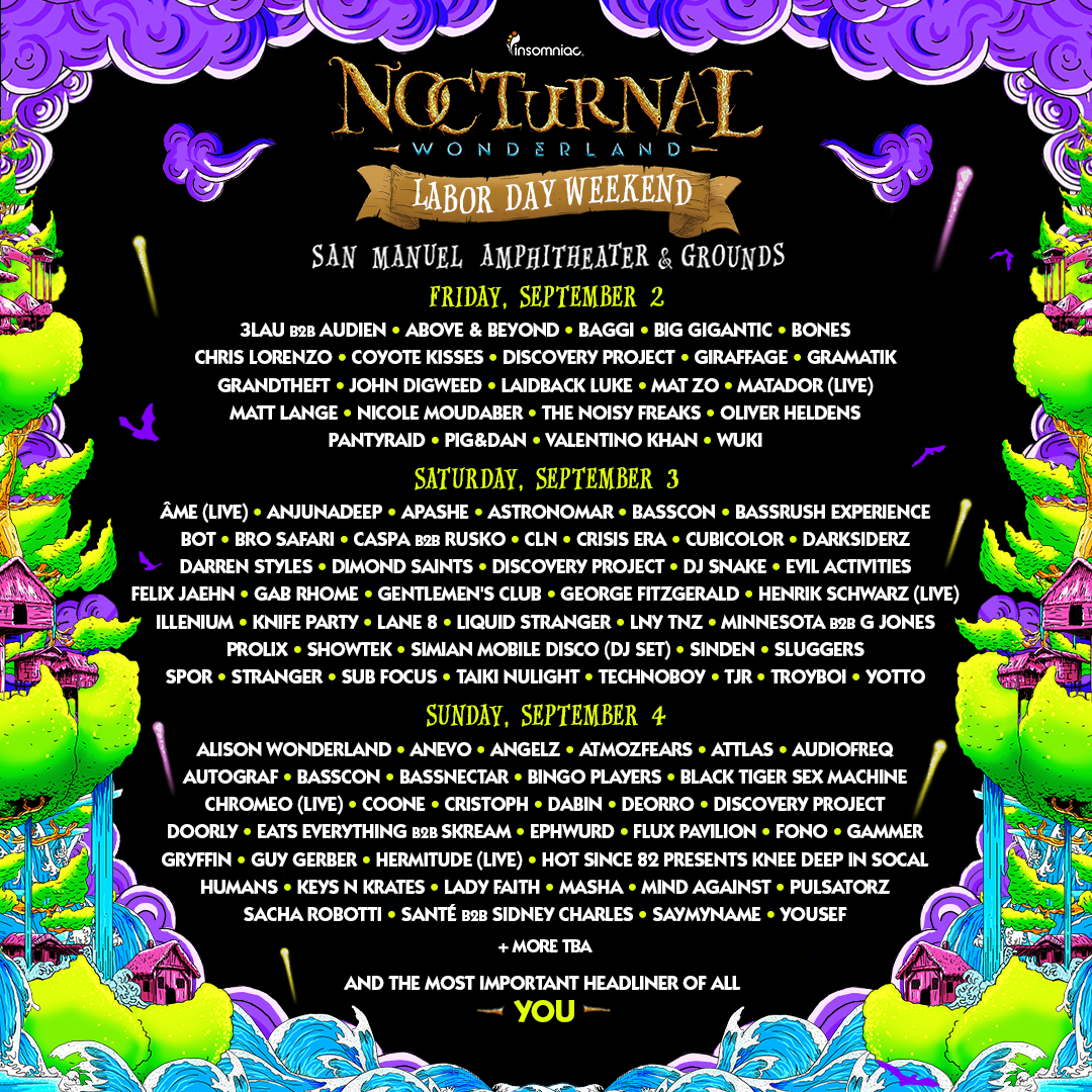 Nocturnal Wonderland 2016 Lineup.