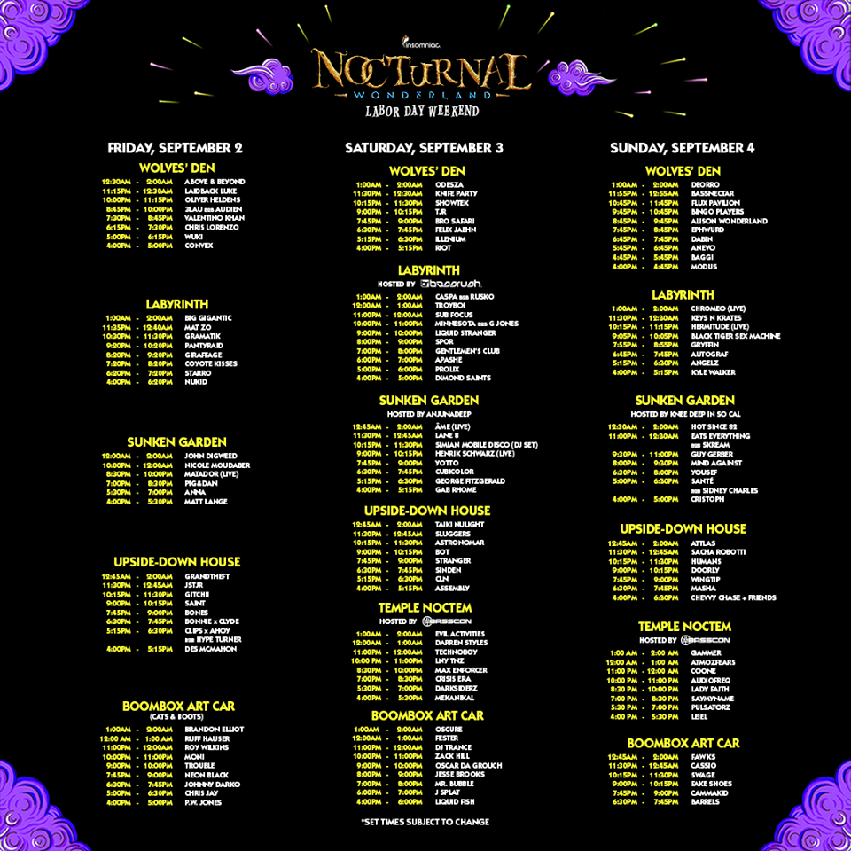Nocturnal Wonderland 16 Set Times Festival Map Have Arrived Gde