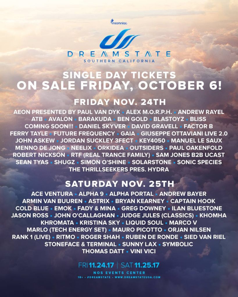 Dreamstate Single Day Tickets On Sale TODAY at 12PM GDE